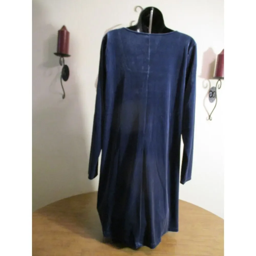 LANDS END WOMENS VELOUR LONG SLEEVE PULLOVER DRESS BLUE L
